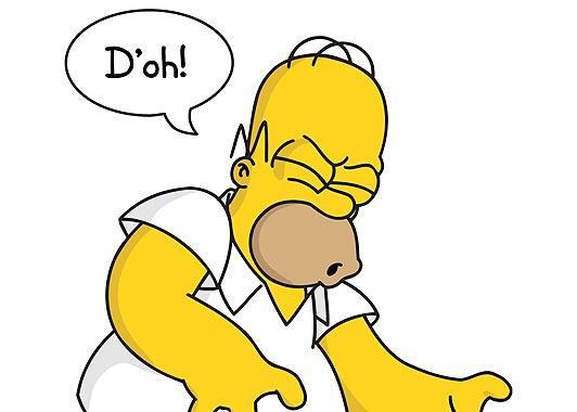 Homer Simpson from The Simpsons, face screwed up, with a speech bubble reading "D'oh!"